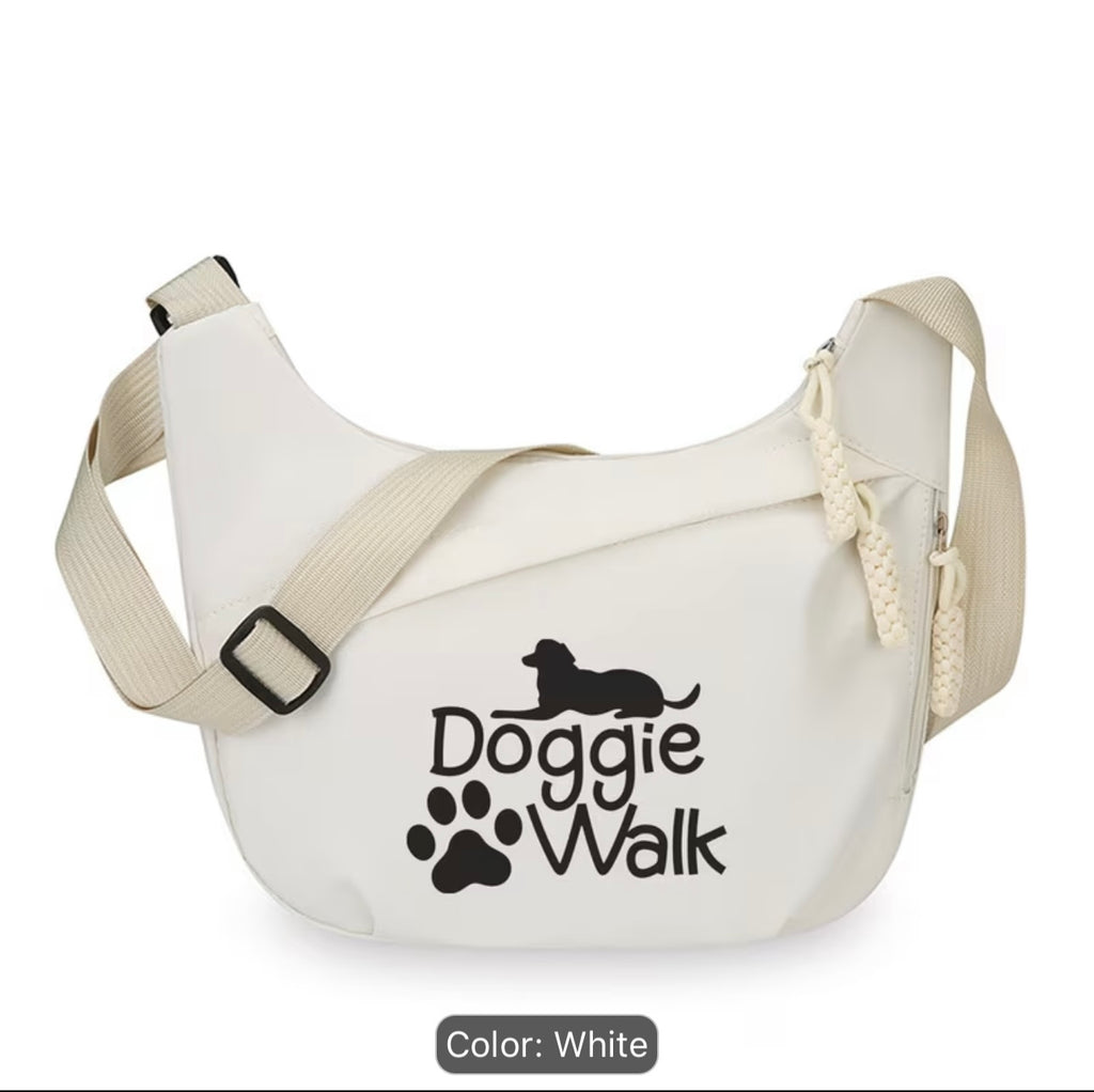 Dog-walking-themed Printed Single-shoulder Bag, Large-capacity Crossbody Bag with Double-layer Zipper Design,