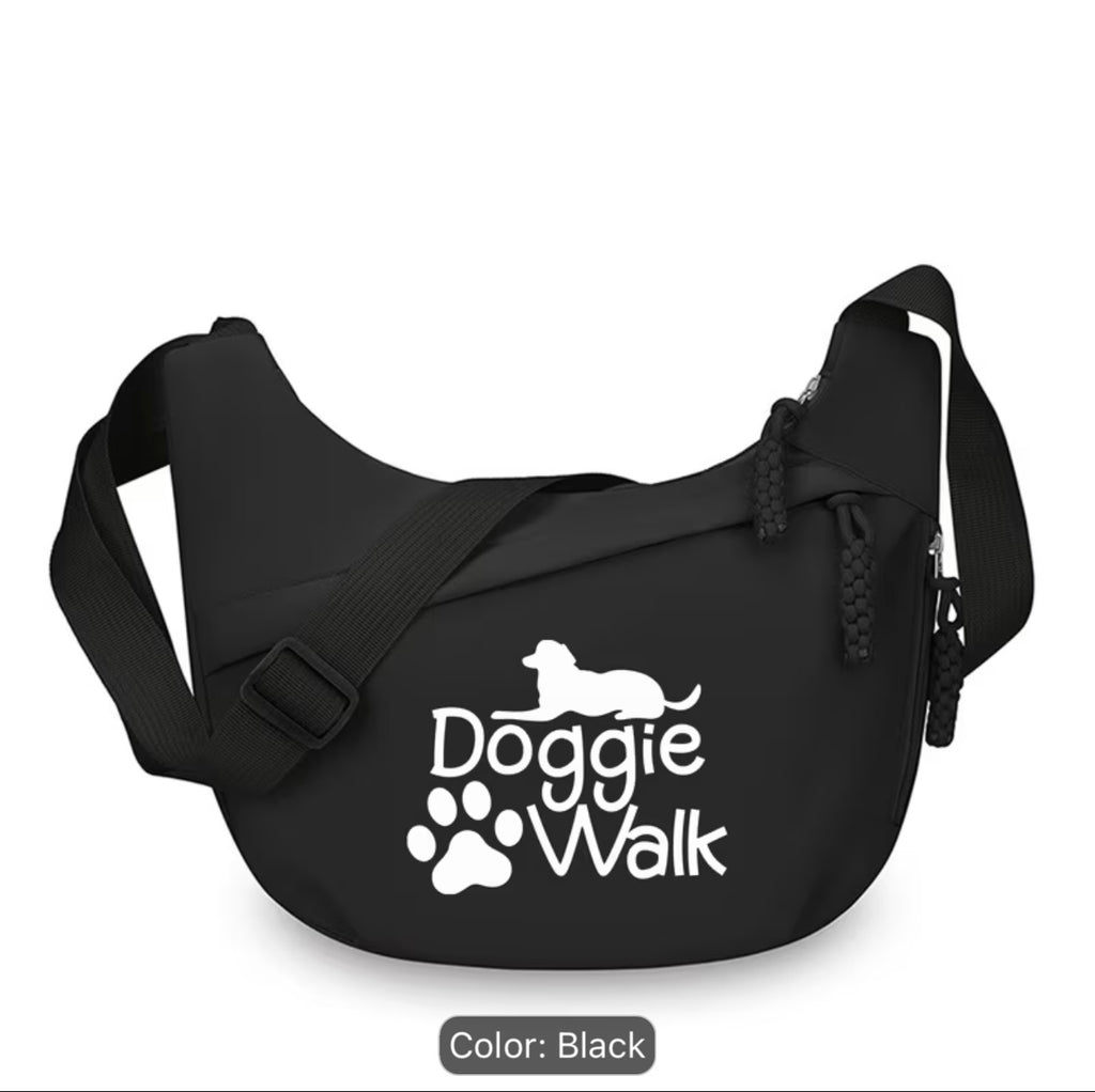 Dog-walking-themed Printed Single-shoulder Bag, Large-capacity Crossbody Bag with Double-layer Zipper Design,
