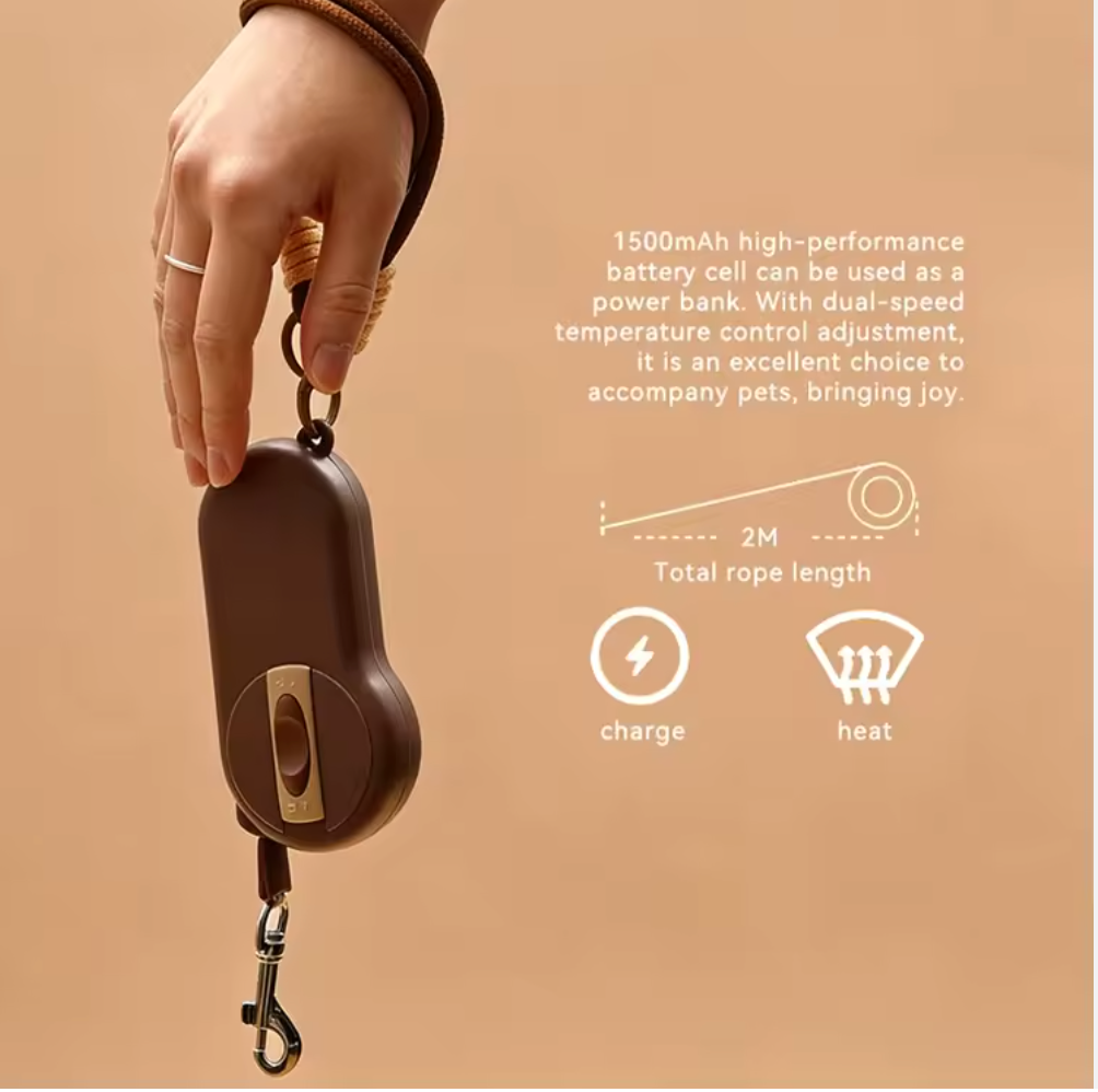 Retractable Dog Leash 1500mAh Heated Hand-Warmer & Power Bank Rechargeable