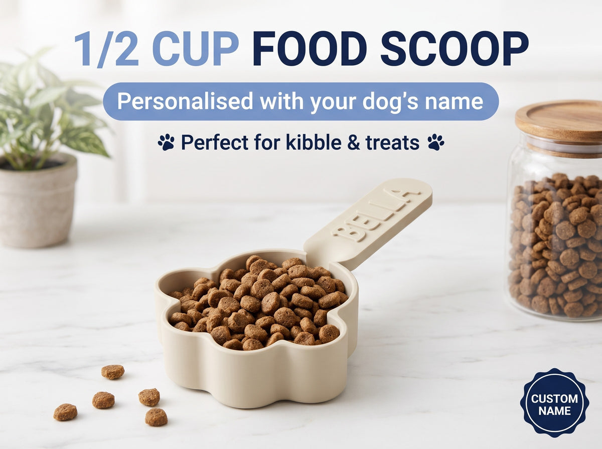 Half cup paw food scoop personalised with your dog's name