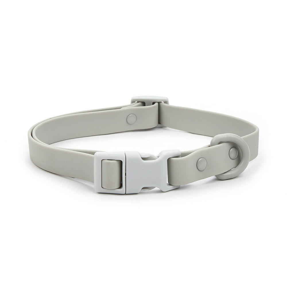 Grey waterproof PVC dog collar with plastic quick-release buckle