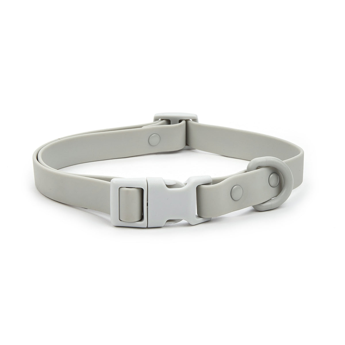 Grey waterproof PVC dog collar with plastic quick-release buckle